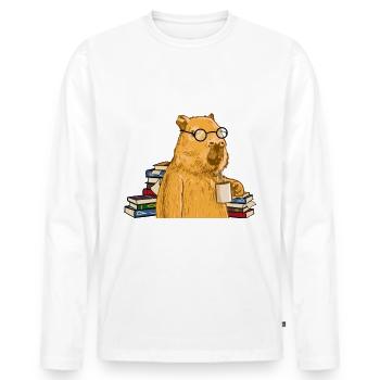 Capybara with glasses reading books - Men's Premium Organic Long Sleeve Shirt - white - Front - Nico (187cm)