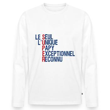 Papy unique Le Seul Idée Cadeau Grand-Père - T-shirt manches longues Premium bio Homme - blanc - Devant - Nico (187cm)