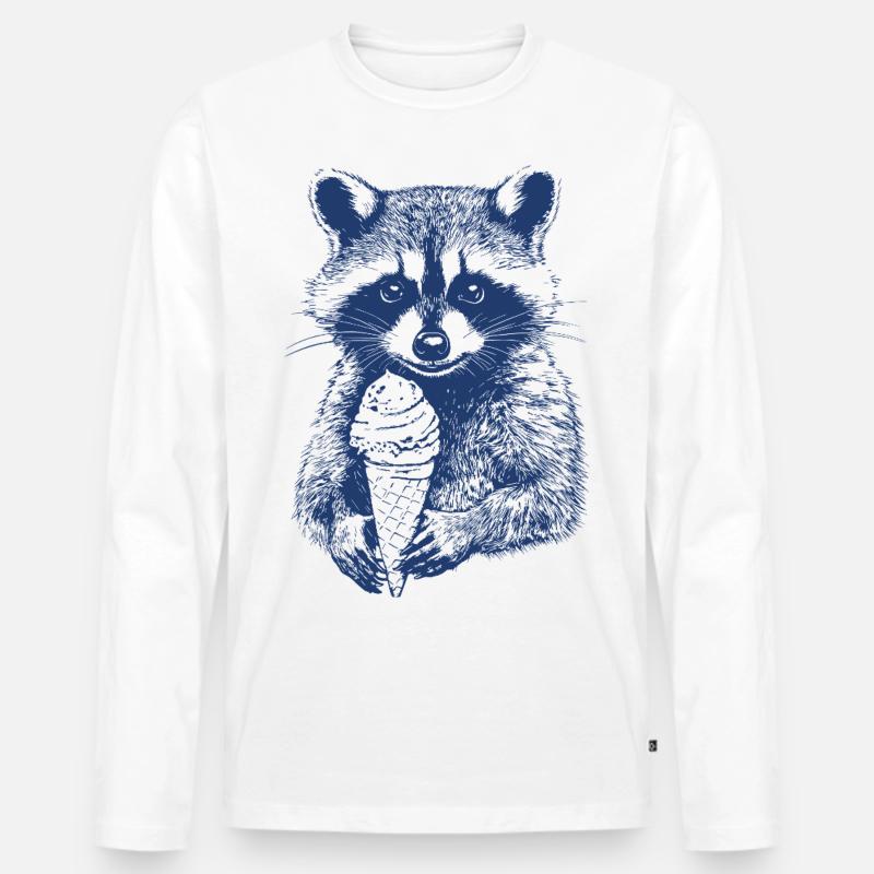 Waschbär mit Eiscreme - Männer Premium Bio Langarmshirt - Weiß