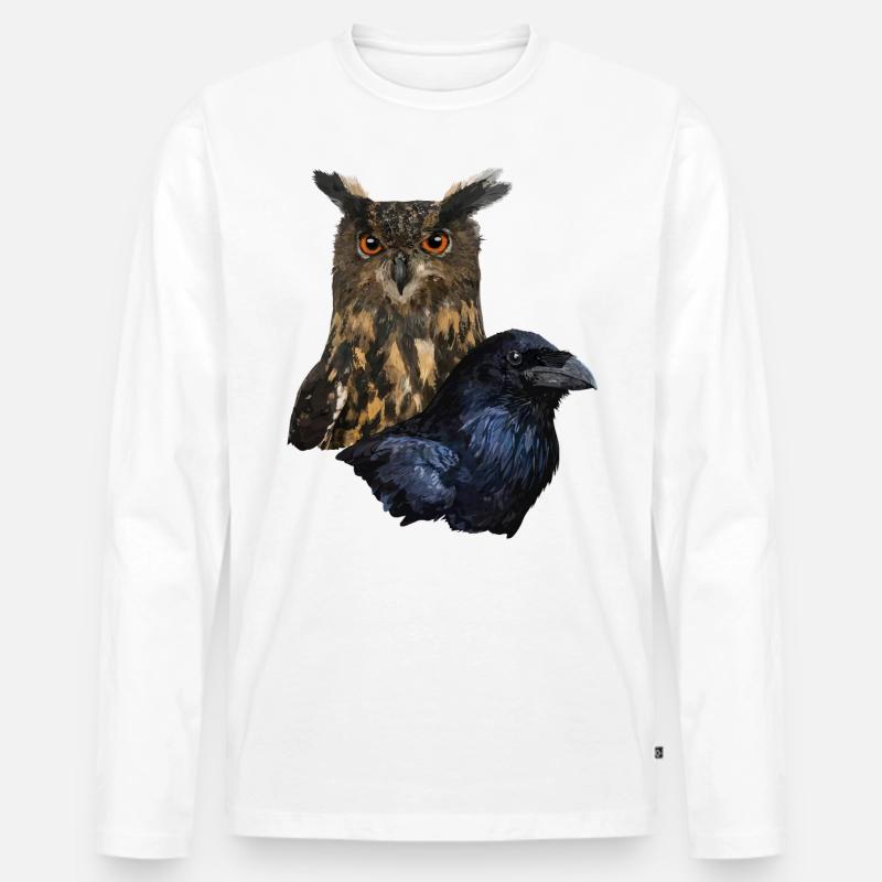 Eule und Krähe - Männer Premium Bio Langarmshirt - Weiß