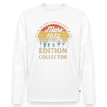 Aniversaire 50 Ans Mars 1973 Vintage collector - T-shirt manches longues Premium bio Homme - blanc - Devant - Nico (187cm)