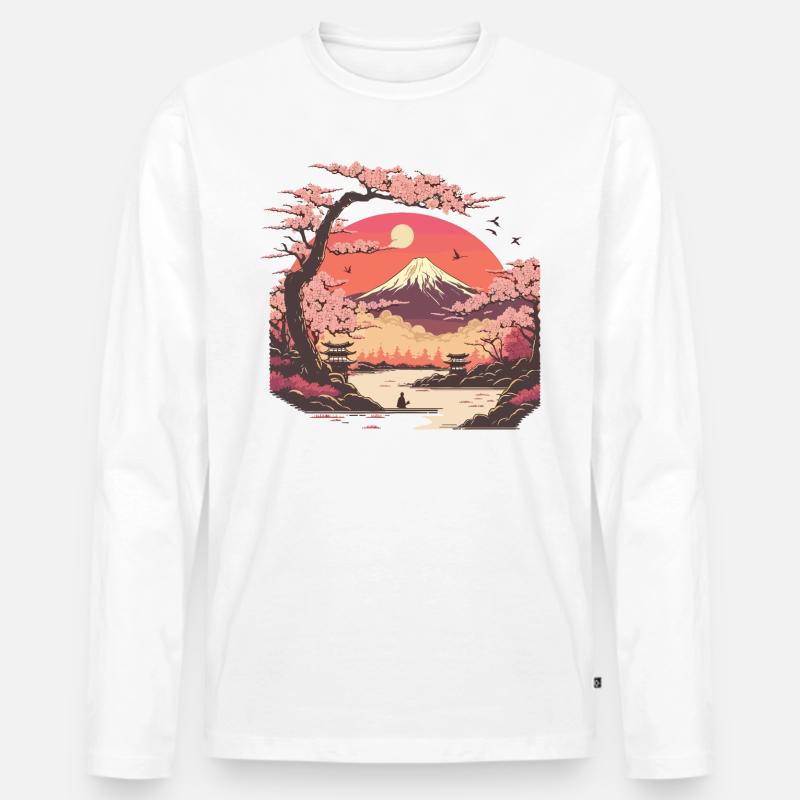 Kirschblütenlandschaft - Männer Premium Bio Langarmshirt - Weiß