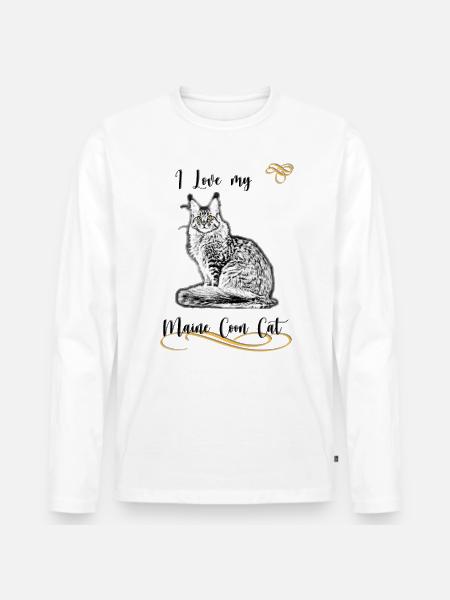 Maine Coon Cat, J’aime mon Maine Coon - T-shirt manches longues Premium bio Homme - blanc