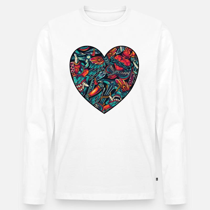Herz - Männer Premium Bio Langarmshirt - Weiß
