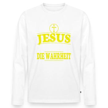 Jesus Christus Bibelvers Ich bin der Weg - Männer Premium Bio Langarmshirt - Weiß - Vorne - Nico (187cm)