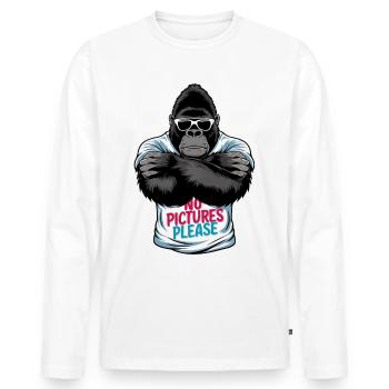 No pictures please - Men's Premium Organic Long Sleeve Shirt - white - Front - Nico (187cm)