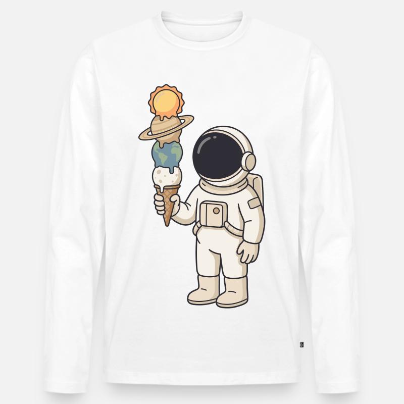 Astronaut mit Planeten-Eis - Cooles Weltraum - Männer Premium Bio Langarmshirt - Weiß
