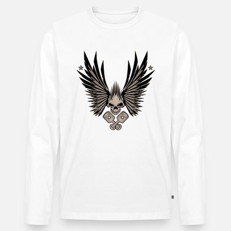 Totenkopf mit Flügel - Männer Premium Bio Langarmshirt - Weiß