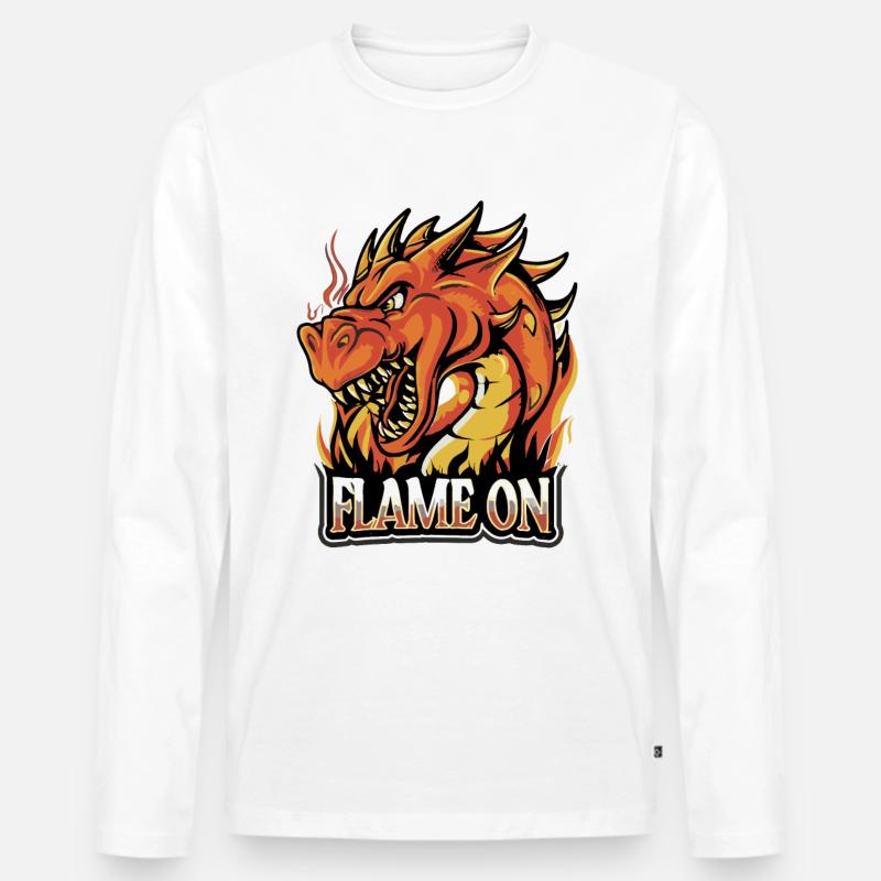 Flamme an - Feuerdrache - Männer Premium Bio Langarmshirt - Weiß