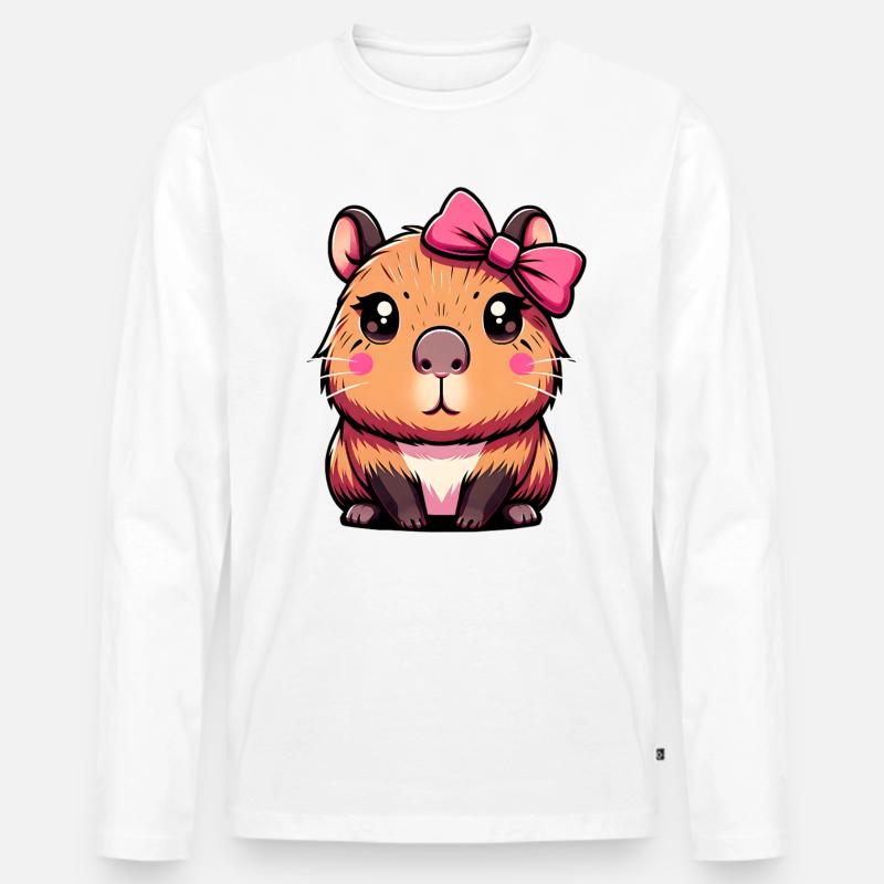 Süßes Capybara Rosa Schleife Capybara - Männer Premium Bio Langarmshirt - Weiß