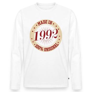 Made in 1992 the original - Men's Premium Organic Long Sleeve Shirt - white - Front - Nico (187cm)