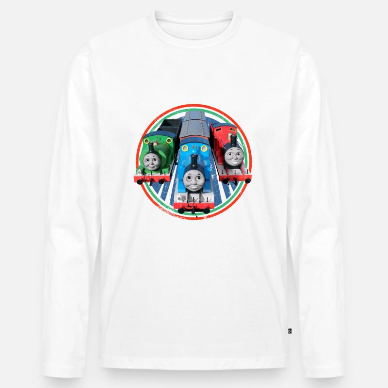 Thomas & Friends™ Design Volldampf Voraus! - Männer Premium Bio Langarmshirt - Weiß