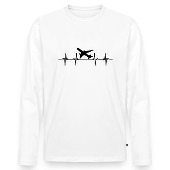 Flugzeuge Flieger Fliegen Pilot Pilotin Flughafen - Männer Premium Bio Langarmshirt - Weiß - Vorne - Nico (187cm)