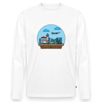 Flugzeuge Flieger Fliegen Pilot Pilotin Flughafen - Männer Premium Bio Langarmshirt - Weiß - Vorne - Nico (187cm)