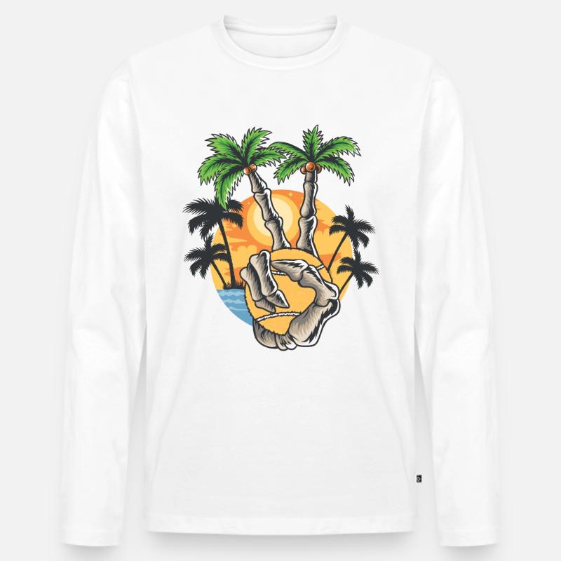 Skeletthand mit Tennis- oder Padelball - Männer Premium Bio Langarmshirt - Weiß