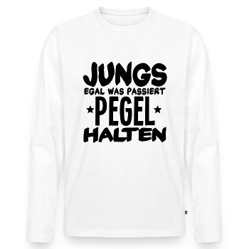 Jungs egal was passiert Pegel halten - Männer Premium Bio Langarmshirt - Weiß - Vorne - Nico (187cm)