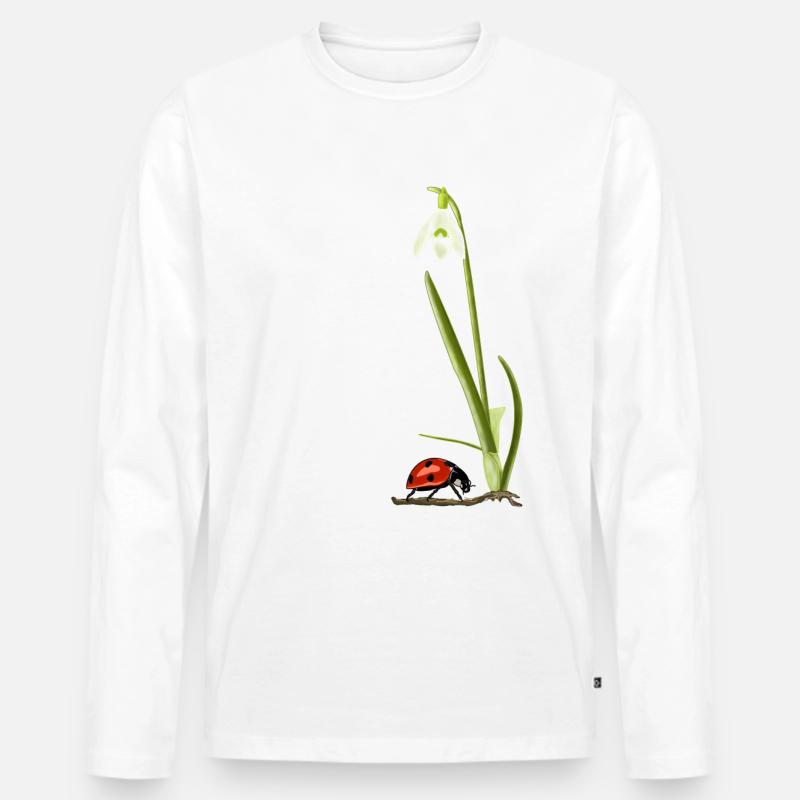 Frühling, Schneeglöckchen, Marienkäfer - Männer Premium Bio Langarmshirt - Weiß