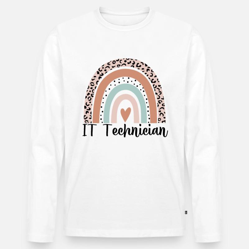 IT-Techniker Rainbow Leopard Lustiger IT-Techniker - Männer Premium Bio Langarmshirt - Weiß