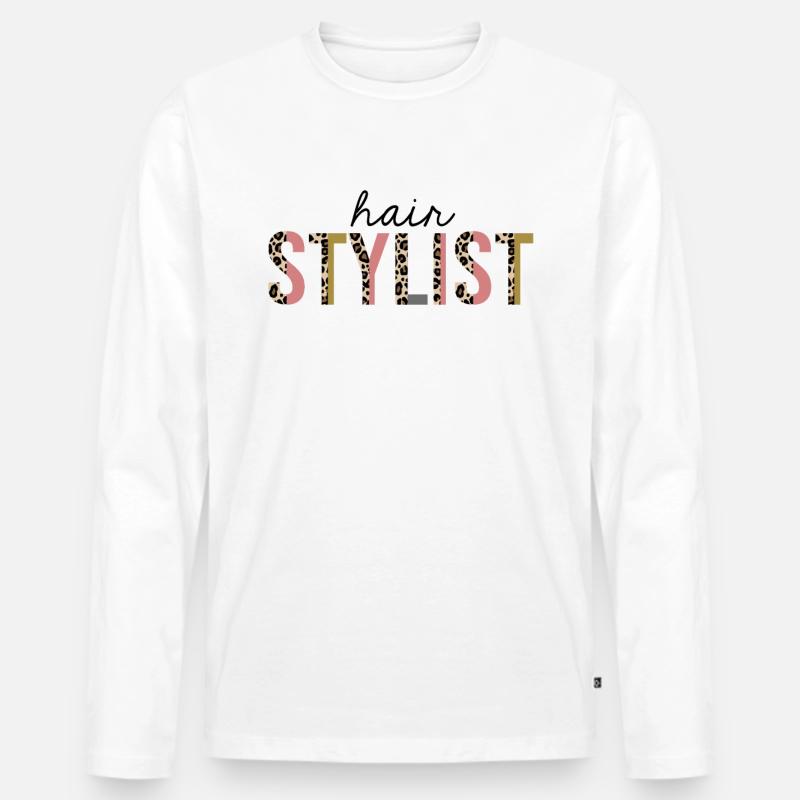 Friseur Leopard Print Funny - Männer Premium Bio Langarmshirt - Weiß