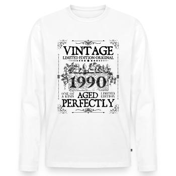 1990 | Vintage Aged Perfectly since 1990 birthday - T-shirt manches longues Premium bio Homme - blanc - Devant - Nico (187cm)