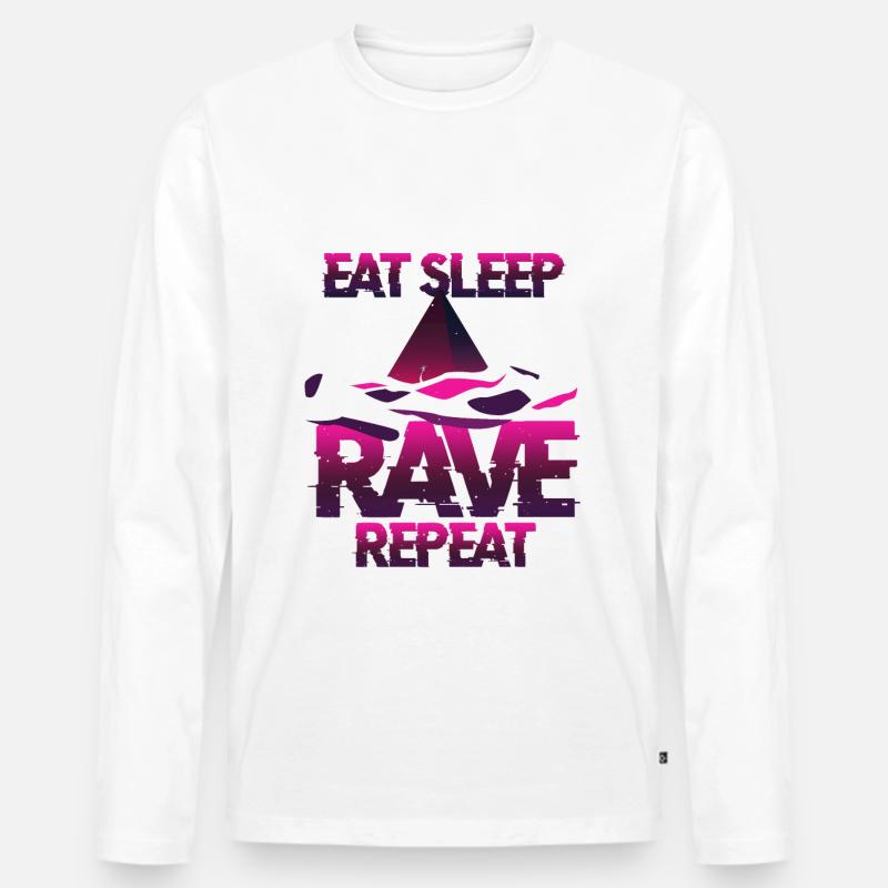 Essen schalfen und Raven Techno - Männer Premium Bio Langarmshirt - Weiß