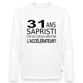 31 ans / anniversaire 31 ans / t-shirt 31 ans - T-shirt manches longues Premium bio Homme - blanc - Devant - Nico (187cm)