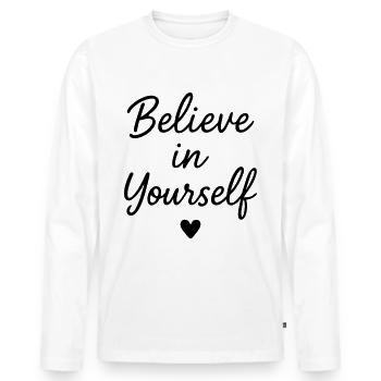 Believe in You Saying Heart - Men's Premium Organic Long Sleeve Shirt - white - Front - Nico (187cm)