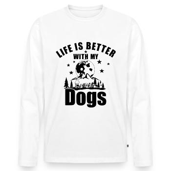 Live is better with my Dogs - Musher - Männer Premium Bio Langarmshirt - Weiß - Vorne - Nico (187cm)
