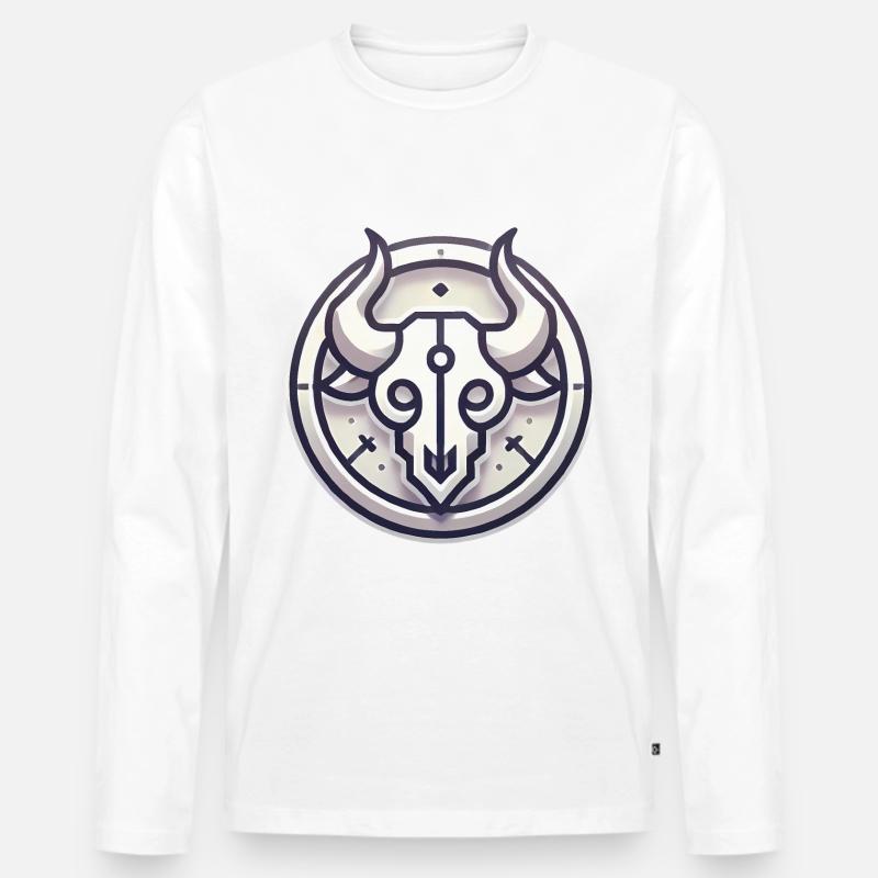 Minimalistisches Bullenschädel-Abzeichen-Design - Männer Premium Bio Langarmshirt - Weiß