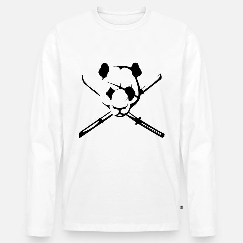 Panda Pirat - Männer Premium Bio Langarmshirt - Weiß