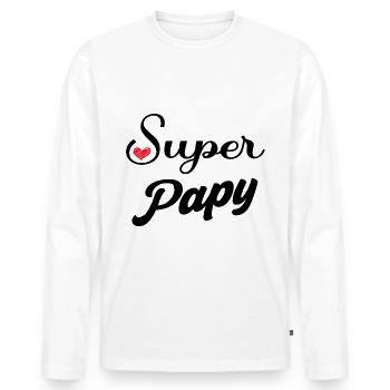 Super Papy Idée Cadeau Papi Mon Héros - T-shirt manches longues Premium bio Homme - blanc - Devant - Nico (187cm)