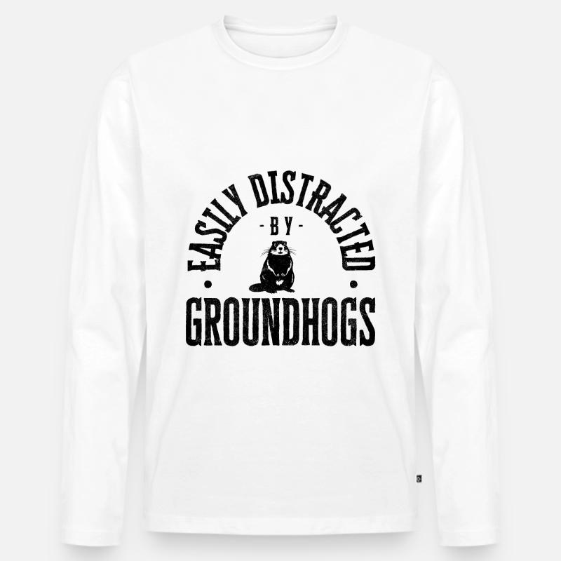 Easily distracted by groundhogs - Männer Premium Bio Langarmshirt - Weiß