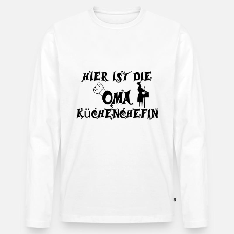 Hier ist die Oma Küchenchefin - Männer Premium Bio Langarmshirt - Weiß