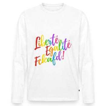 Liberté Egalité Fckafd - Gegen AFD, gegen rechts - Männer Premium Bio Langarmshirt - Weiß - Vorne - Nico (187cm)