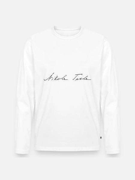 Nikola Tesla signatur 1900 - Ekologisk långärmad premium-T-shirt herr - vit