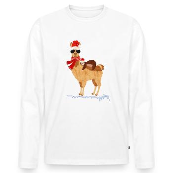 Cooles Alpaka Lama Weihnachten Deko Faultier Schne - Männer Premium Bio Langarmshirt - Weiß - Vorne - Nico (187cm)