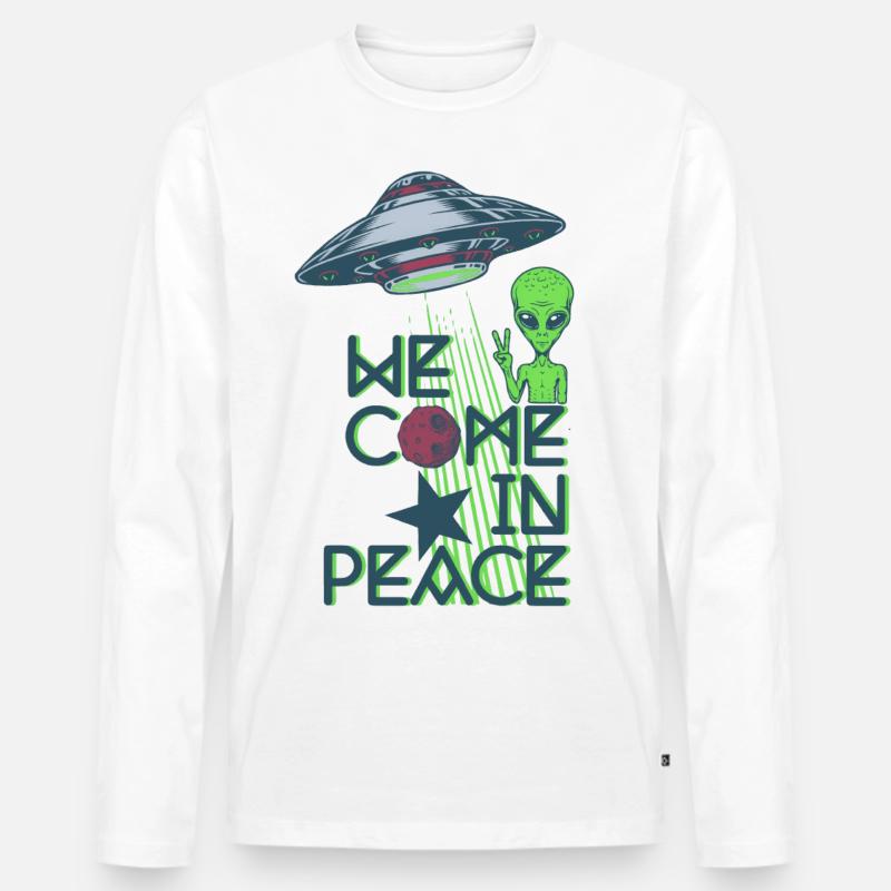 We Come in Peace - Männer Premium Bio Langarmshirt - Weiß