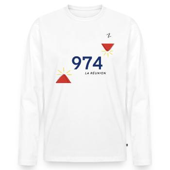 974 la réunion - T-shirt manches longues Premium bio Homme - blanc - Devant - Nico (187cm)