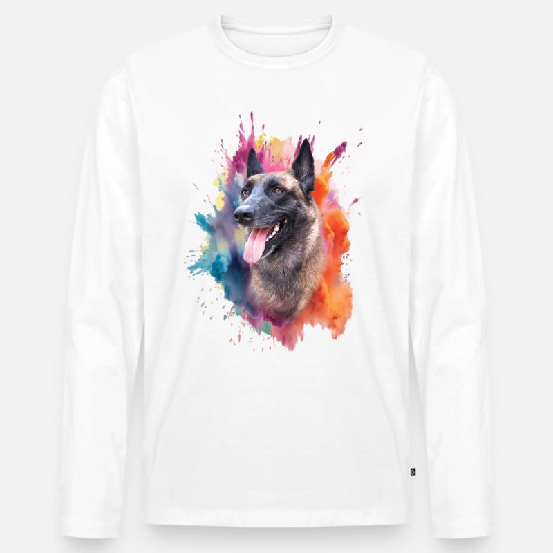 Malinois Hundekopf - Männer Premium Bio Langarmshirt - Weiß