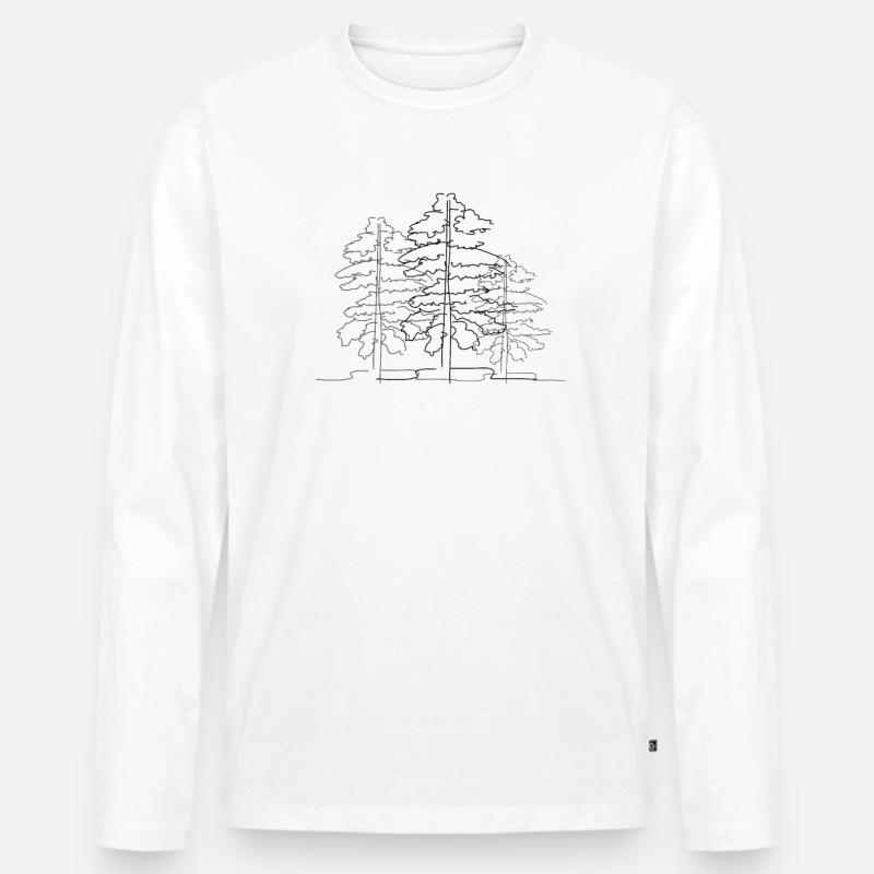 Baum Wald Lineart - Männer Premium Bio Langarmshirt - Weiß