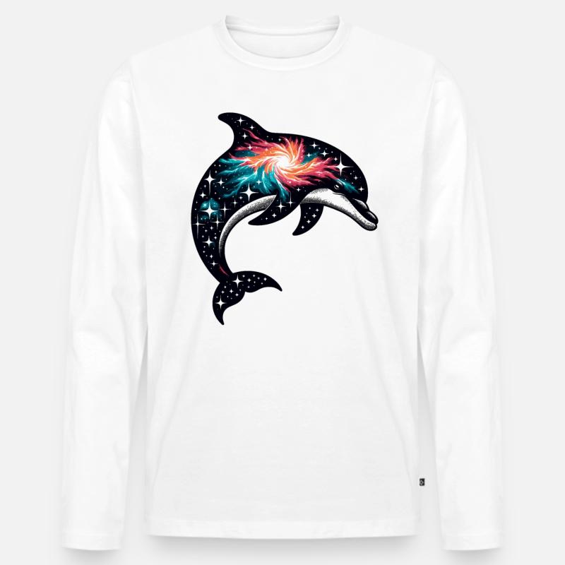 Dolphin Space Galaxy Universum - Männer Premium Bio Langarmshirt - Weiß