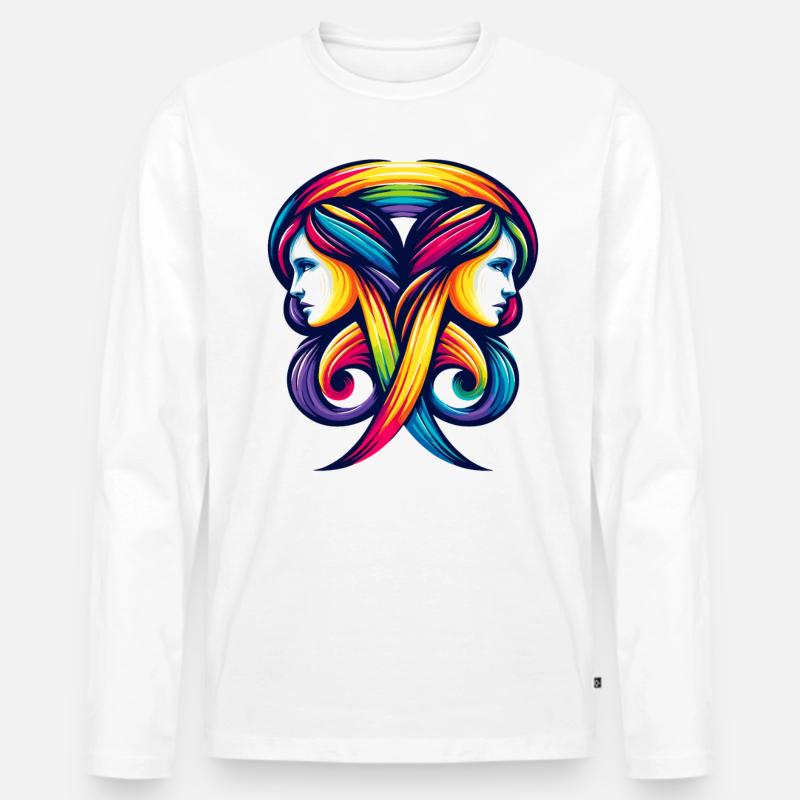Gemini Zodiac Regenbogen Harmonie Design - Männer Premium Bio Langarmshirt - Weiß