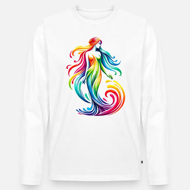 Jungfrau Sternzeichen Lebendiges Regenbogen-Design - Männer Premium Bio Langarmshirt - Weiß