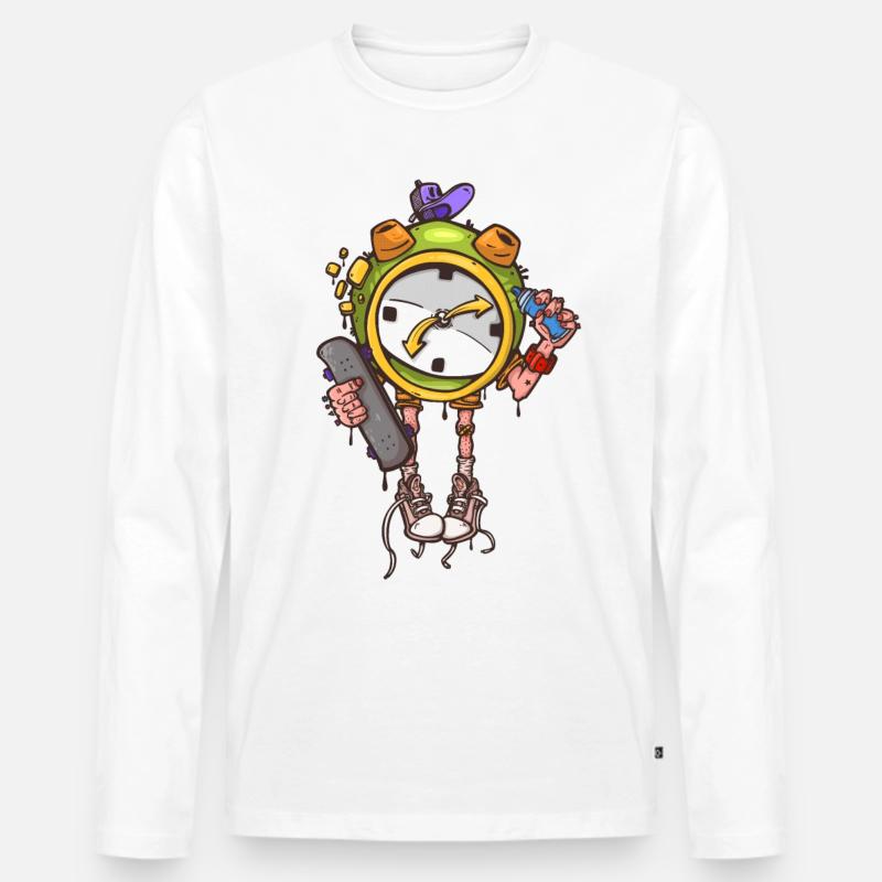 Skater Wecker - Männer Premium Bio Langarmshirt - Weiß
