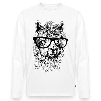 Lama Alpaka Tier Zoo Nerd Brille Geschenk - Männer Premium Bio Langarmshirt - Weiß - Vorne - Nico (187cm)
