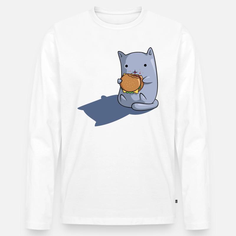 Katze isst Hamburger - Männer Premium Bio Langarmshirt - Weiß
