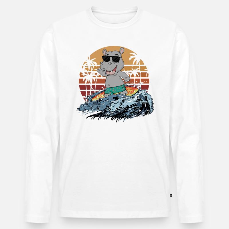 Nilpferd - Männer Premium Bio Langarmshirt - Weiß