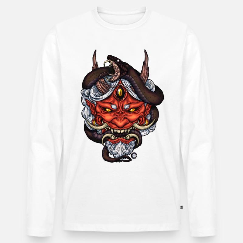 Schlangenroter Oni-Dämon - Männer Premium Bio Langarmshirt - Weiß