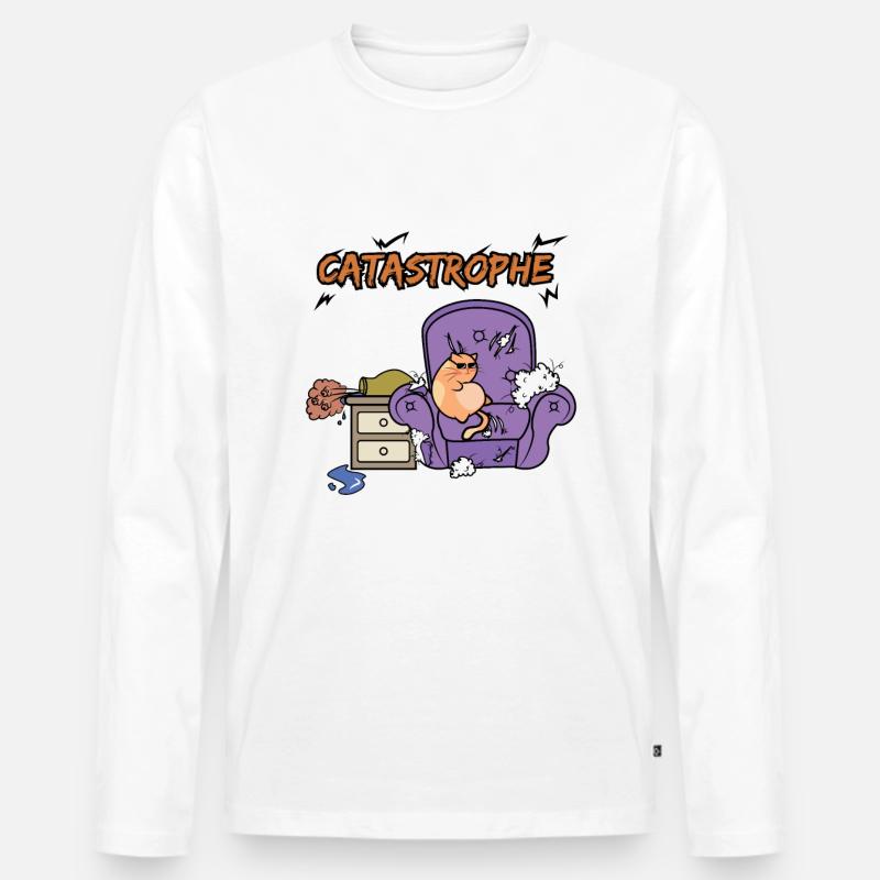 Katze Katastrophe - Männer Premium Bio Langarmshirt - Weiß