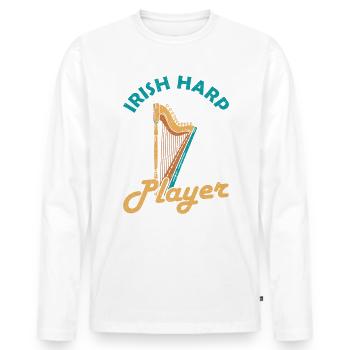 Irish Harp Player Harfe - Men's Premium Organic Long Sleeve Shirt - white - Front - Nico (187cm)
